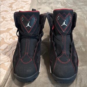 Jordan Black and Red High-Top Sneakers with Quilted Design